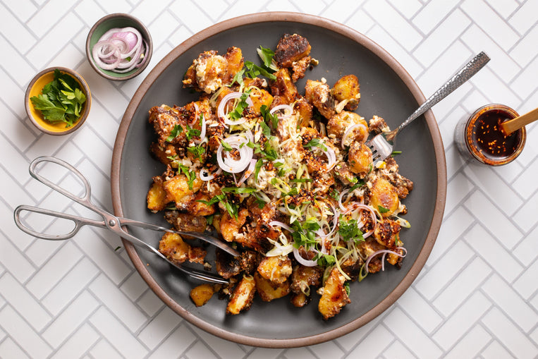 crispy-potato-salad-with-creamy-chili-crunch-dressing