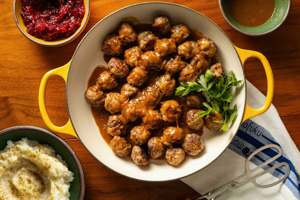 Soy Sauce Meatballs with Quick Chili Crunch Cranberry Jam
