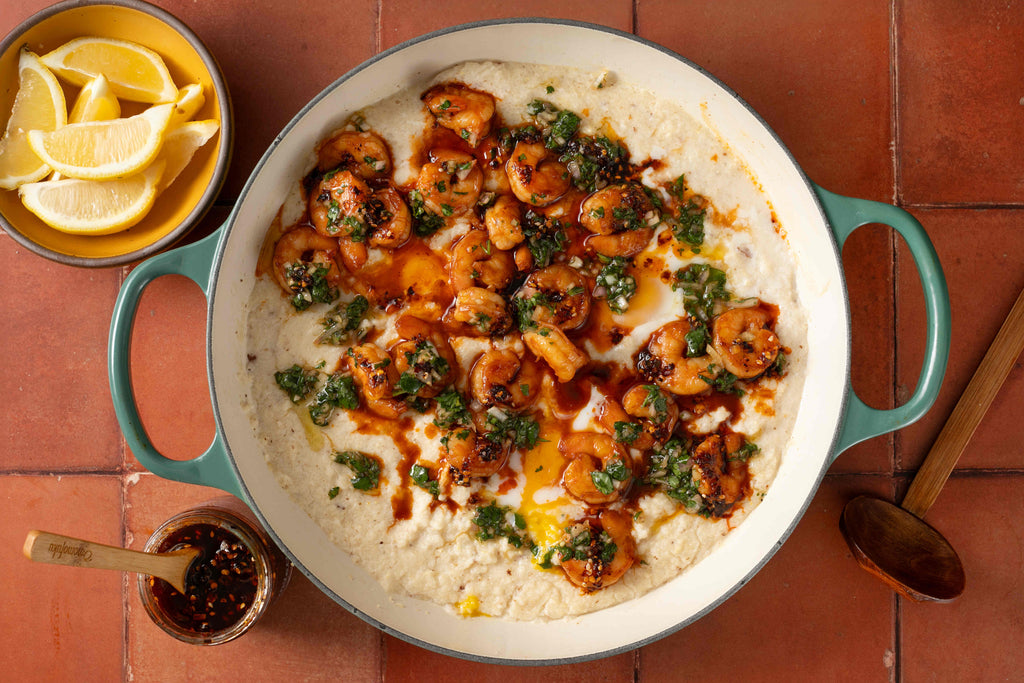 One-Pot Sweet & Spicy Shrimp and Grits – Momofuku Goods