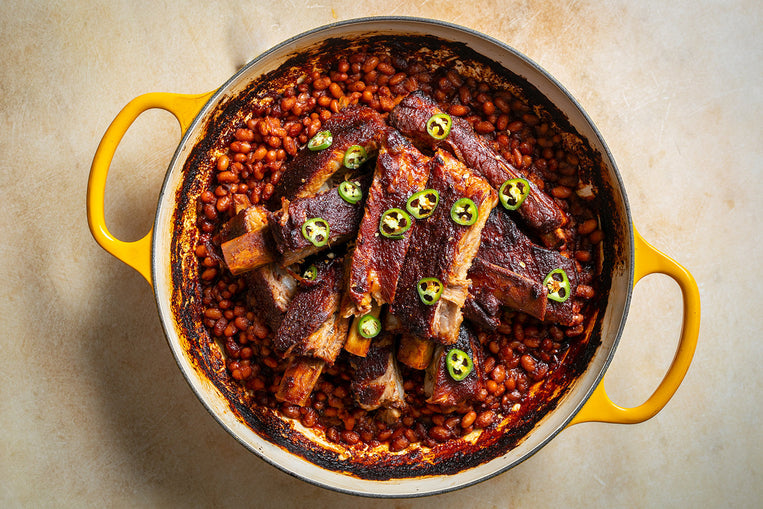 sticky-bbq-ribs-with-baked-beans