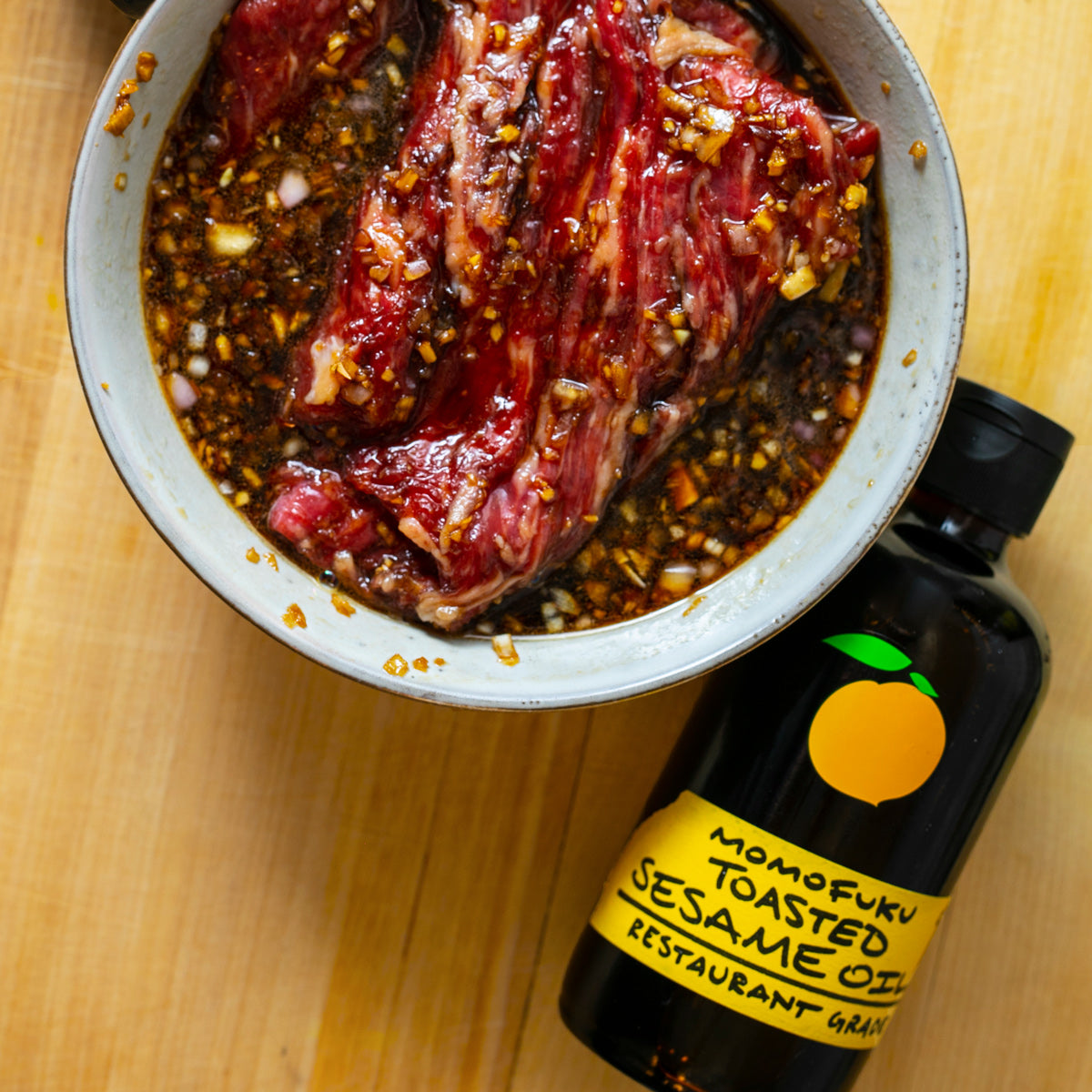 sesame oil with marinading beef