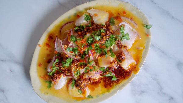 Peruvian Ceviche with Chili Crunch Leche De Tigre