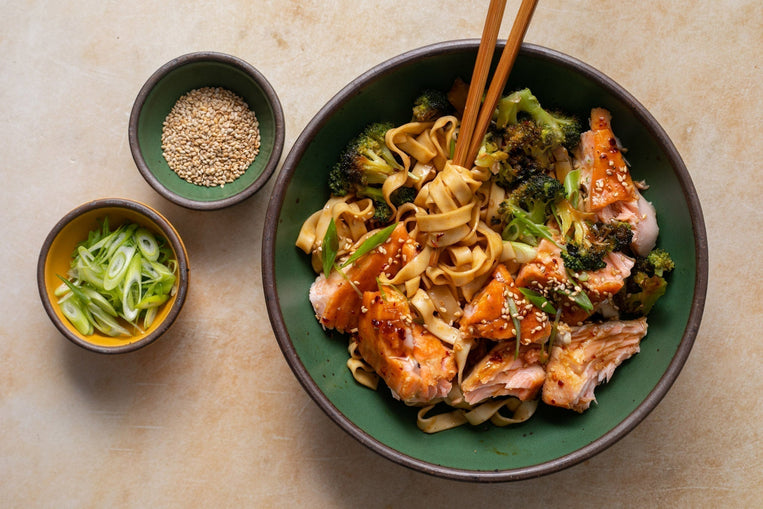 sheet-pan-hot-honey-salmon-noodle-bowls