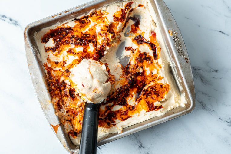 no-churn-peanut-butter-ice-cream-with-chili-crunch-swirl