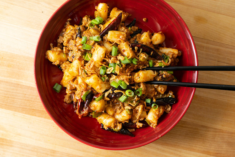 Spicy Pork Sausage & Rice Cakes