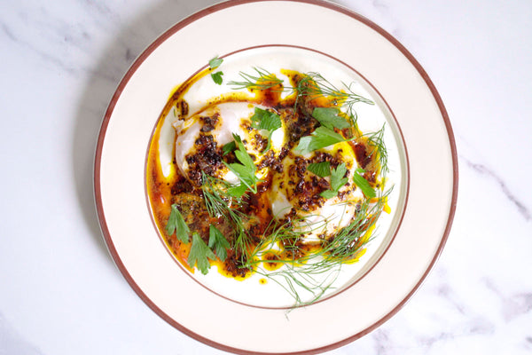 Çılbır (Turkish Poached Eggs) with Chili Crunch Butter