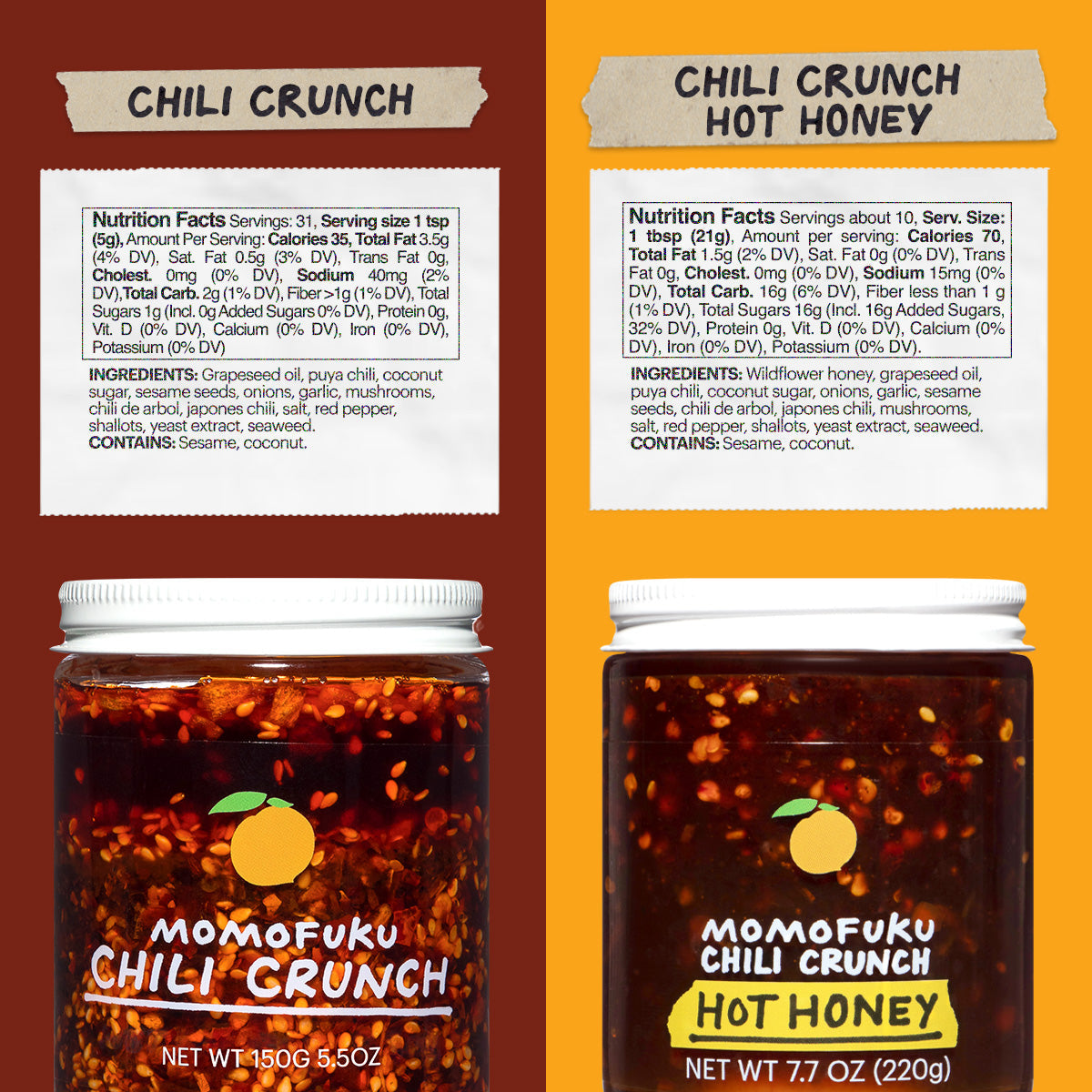 Nutrition panel and ingredient list for Chili Crunches