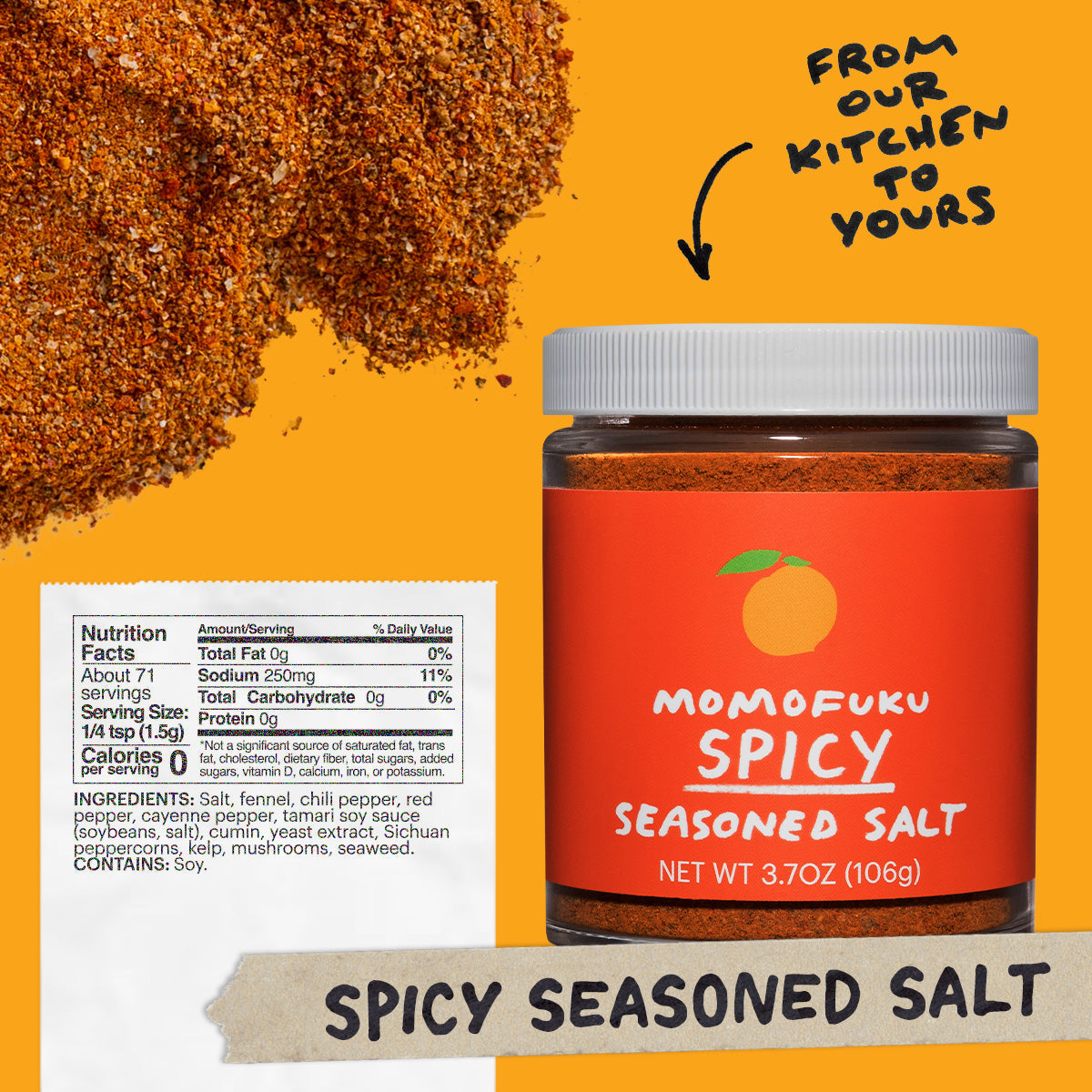 A jar of Spicy Seasoned Salt and Nutrition Facts