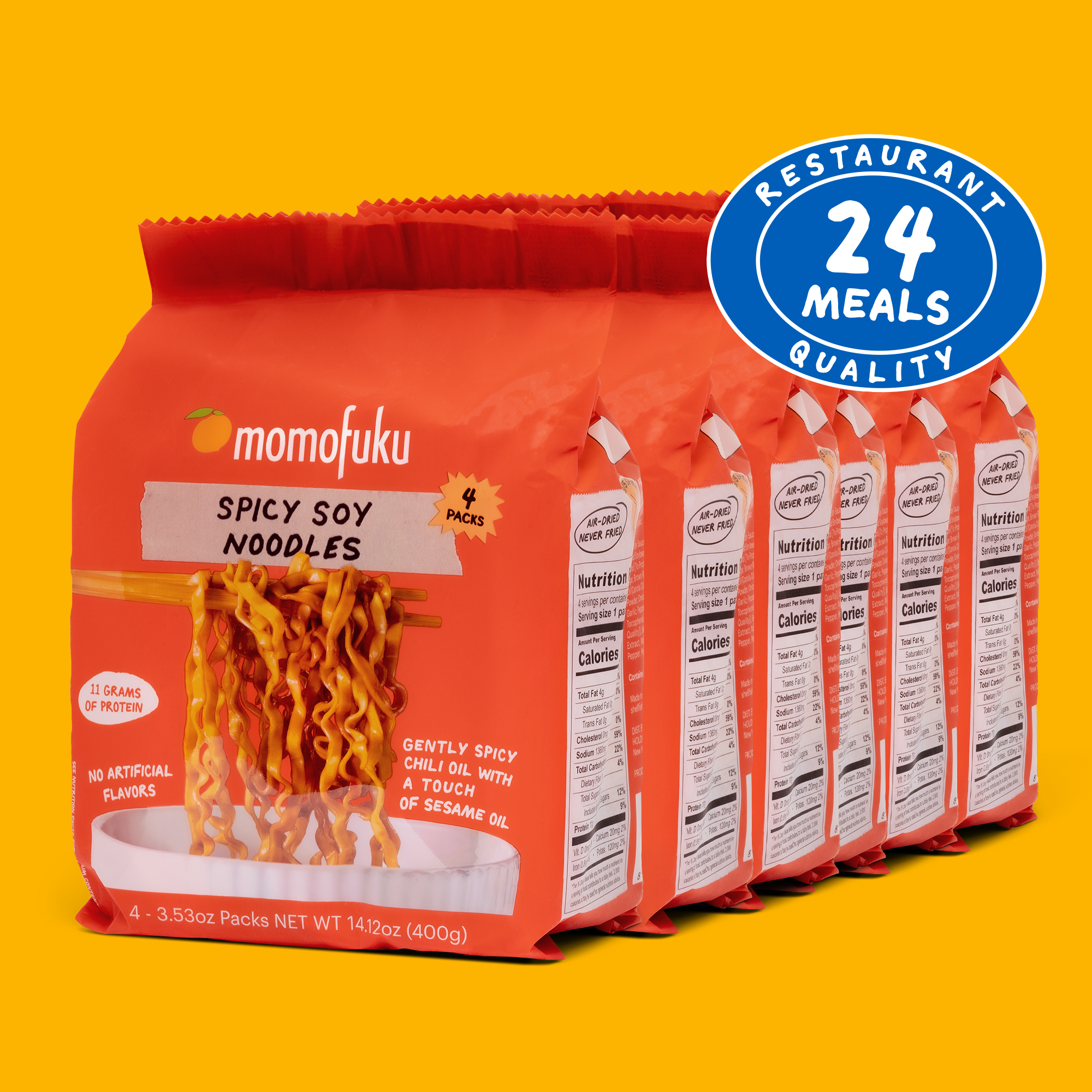 six packs of spicy soy noodles