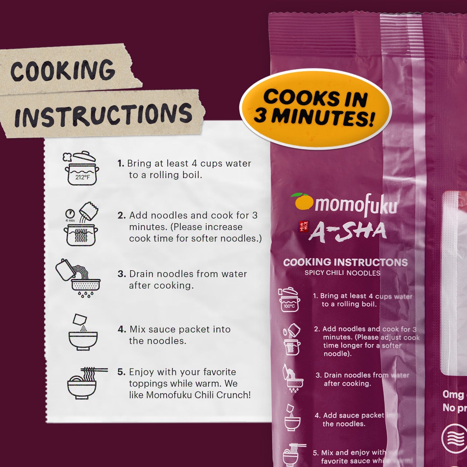 Cooking instructions for Spicy Chili Noodles