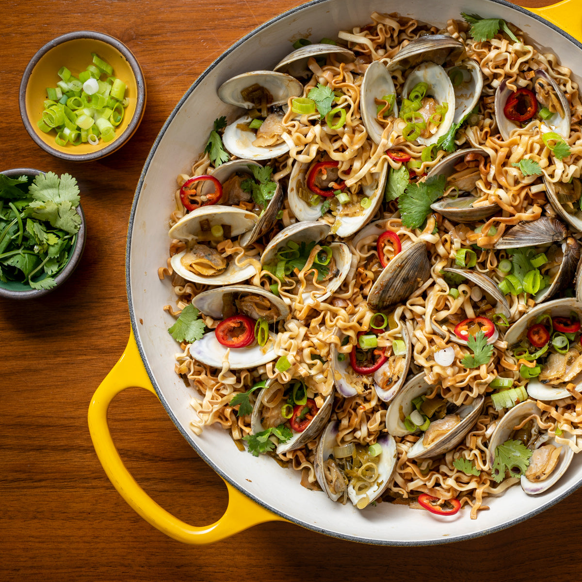 Soy and scallion noodles with clams