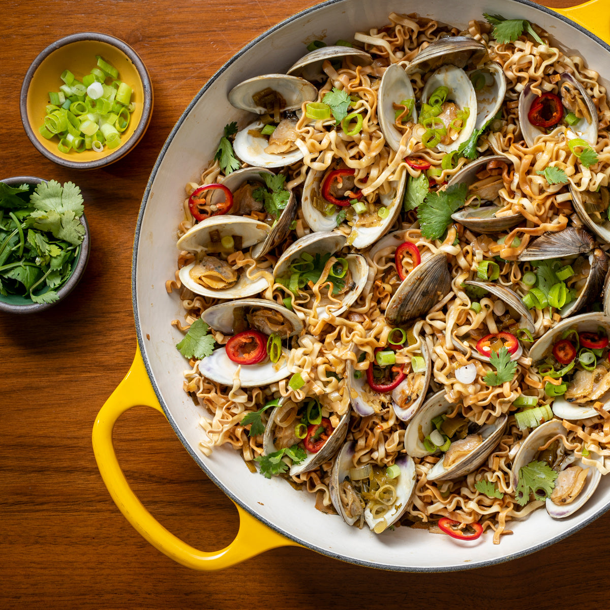 soy and scallion noodles with clams